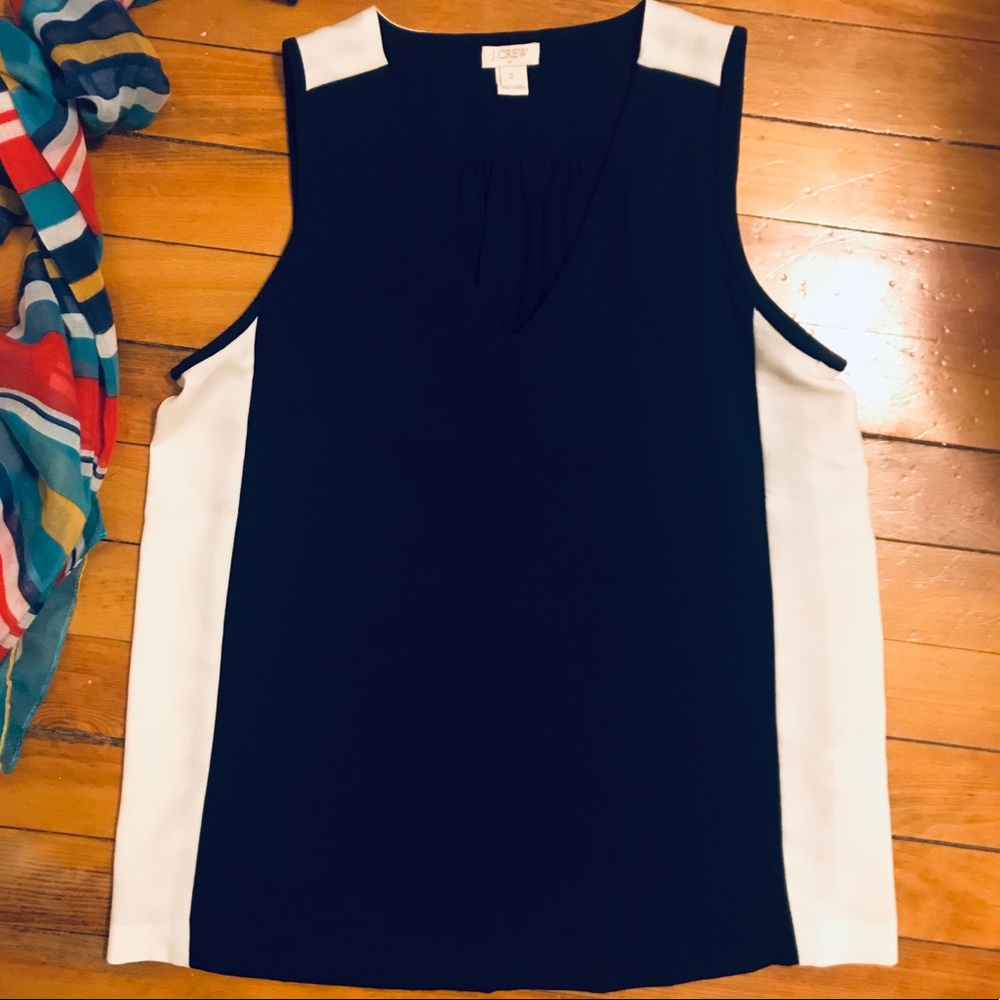 Navy and white J.Crew v-neck sleeveless top